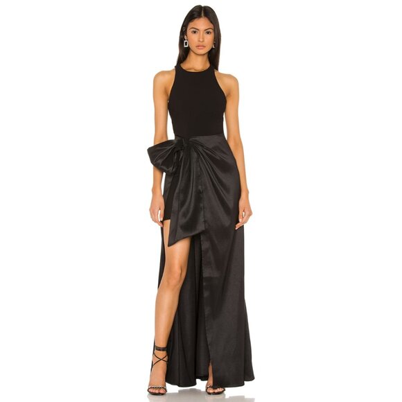 NWT Likely Mena Gown Size 6 Black Sleeveless Front Bow Back Zip Maxi Dress - Picture 2 of 10